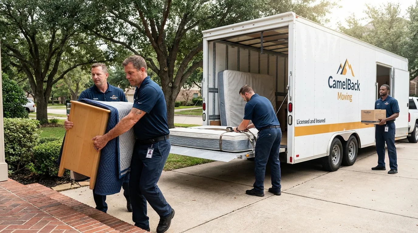 Crew loading residential truck for cross-state move from Saint Martinville, LA