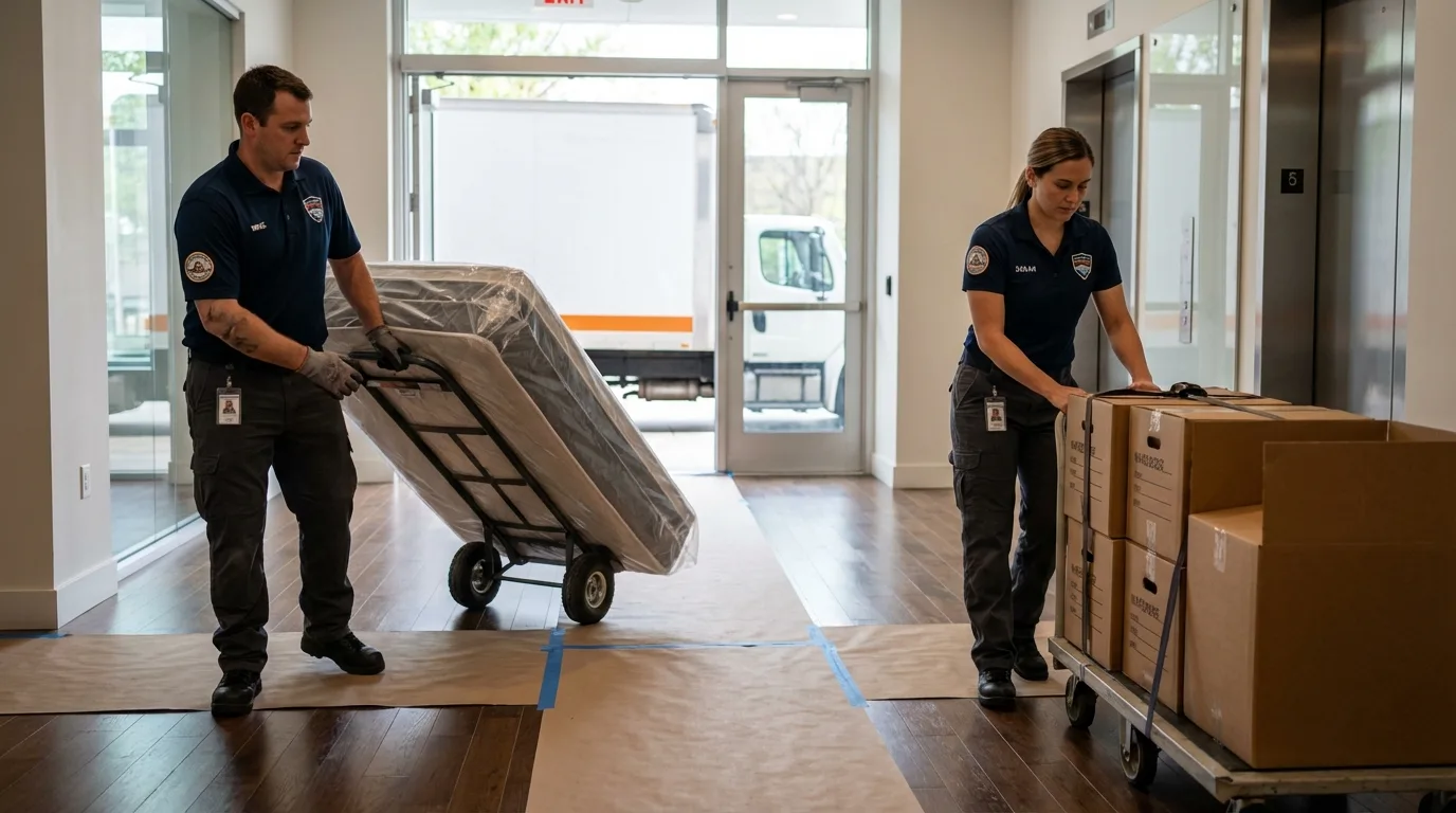 Professional apartment movers loading elevator in Saint Martinville, LA